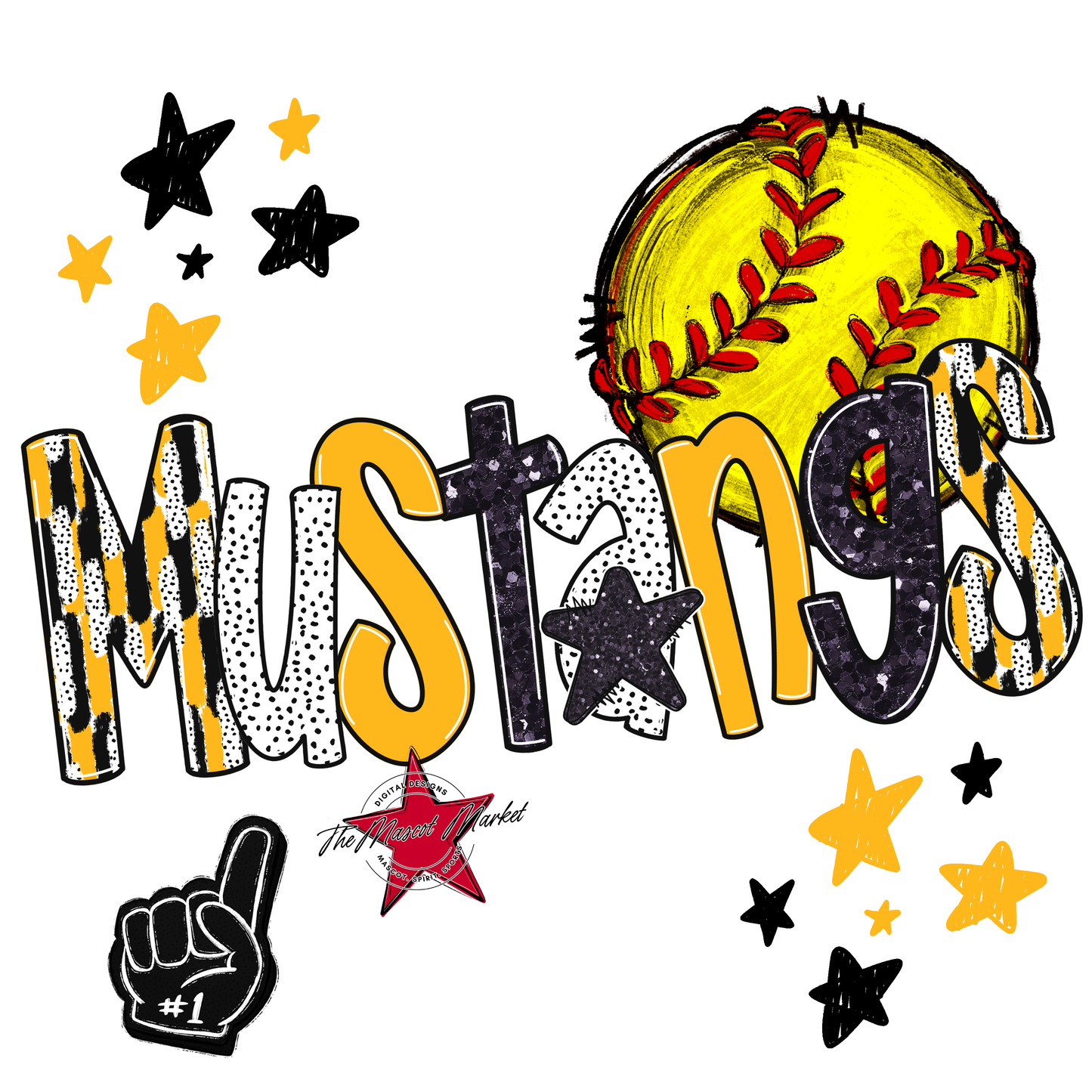 Mustangs Softball Scrape-Yellow