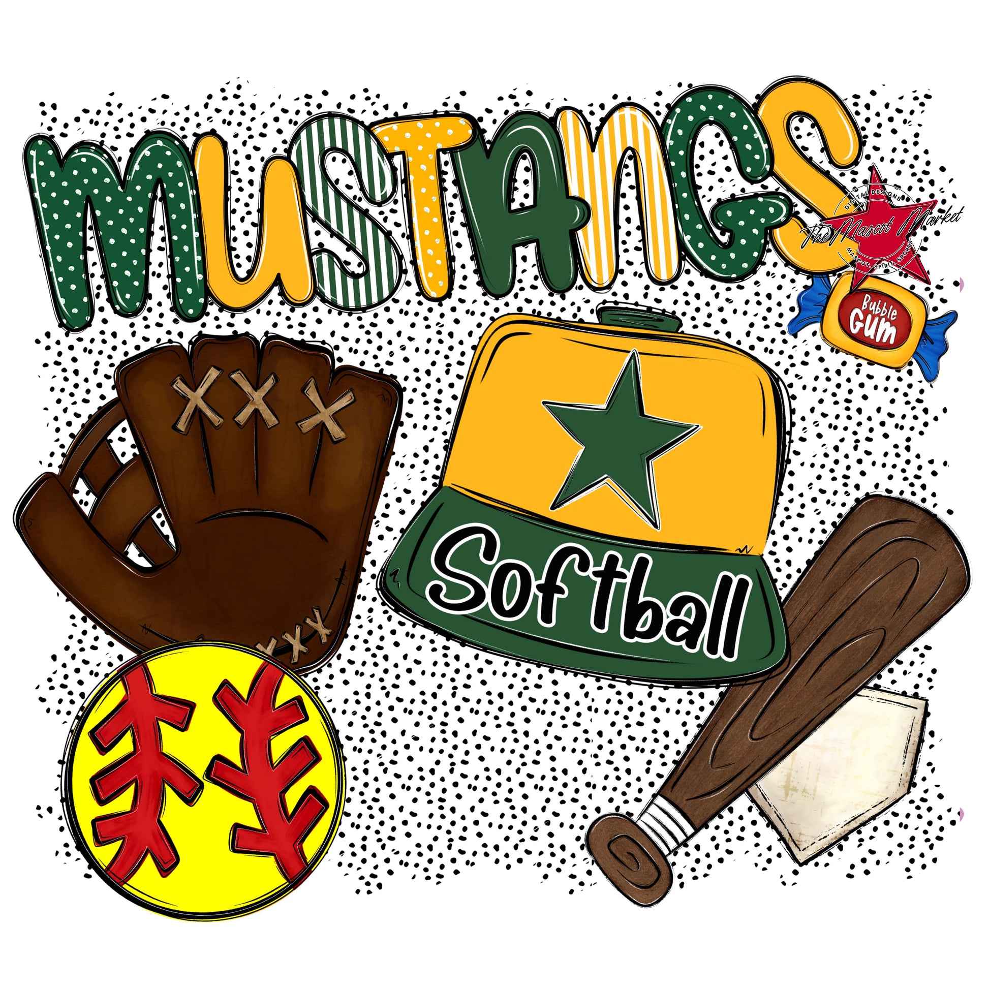 Mustangs Softball Spirit-Green & Yellow