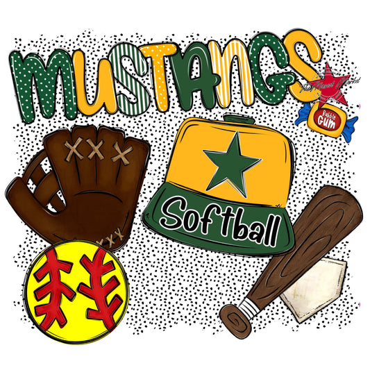 Mustangs Softball Spirit-Green & Yellow