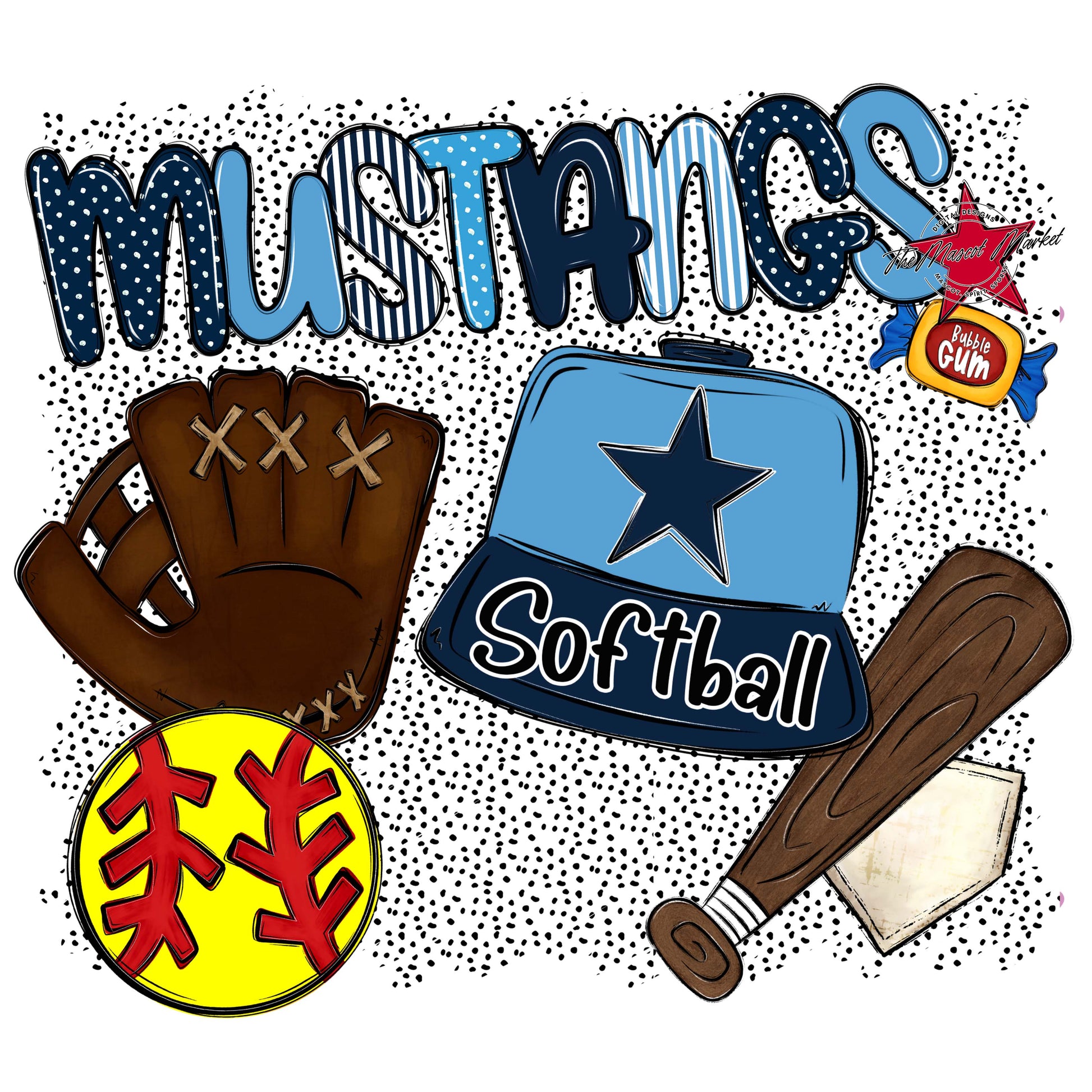 Mustangs Softball Spirit-Navy & Carolina Blue
