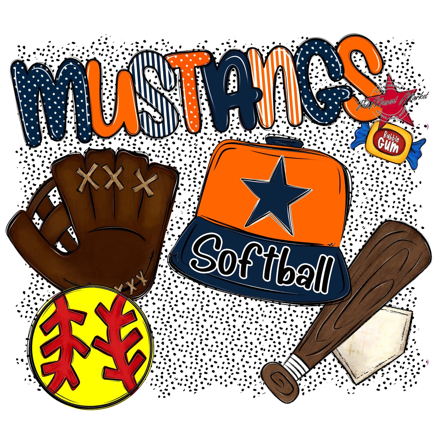 Mustangs Softball Spirit-Navy & Orange