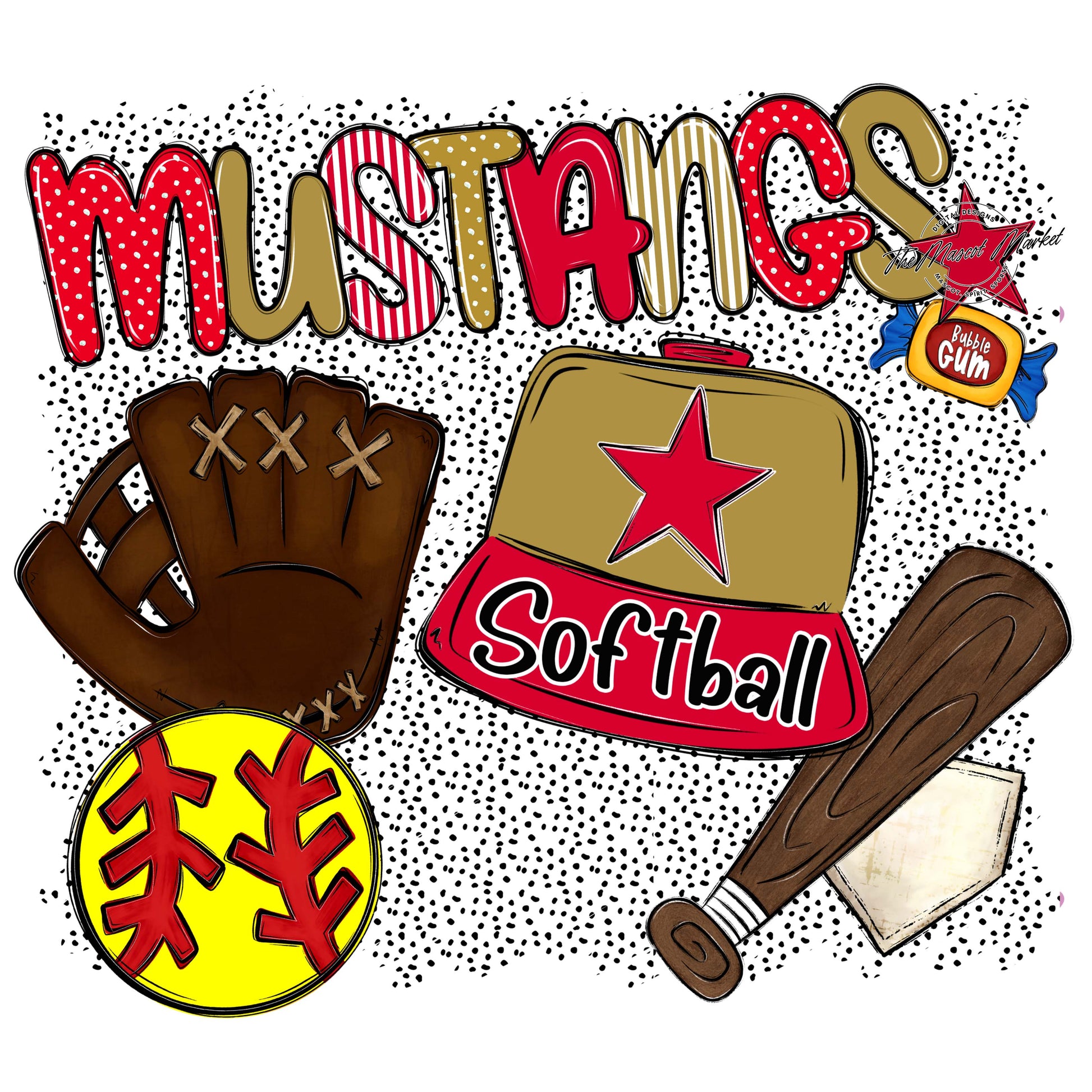 Mustangs Softball Spirit-Red & Gold