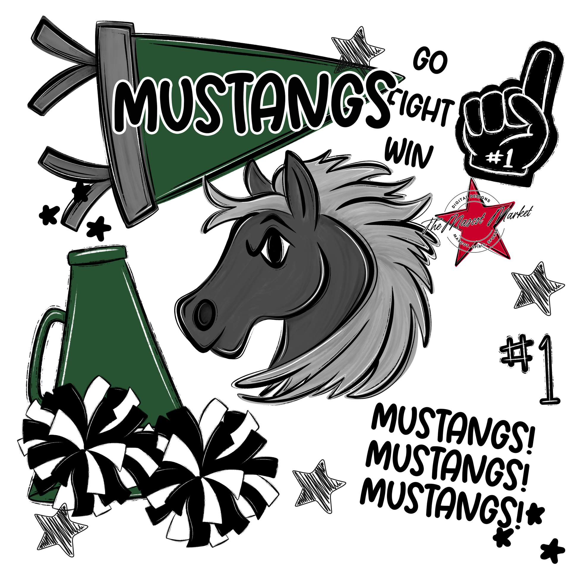 Mustangs Spirit Design-Green