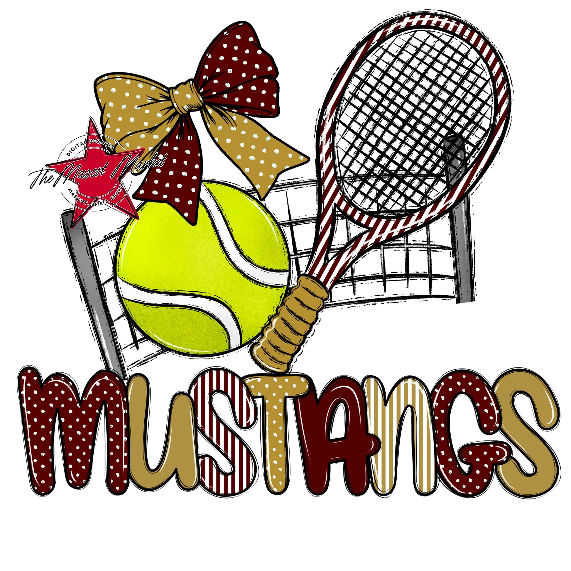 Mustangs Tennis Spirit Design-Maroon & Gold