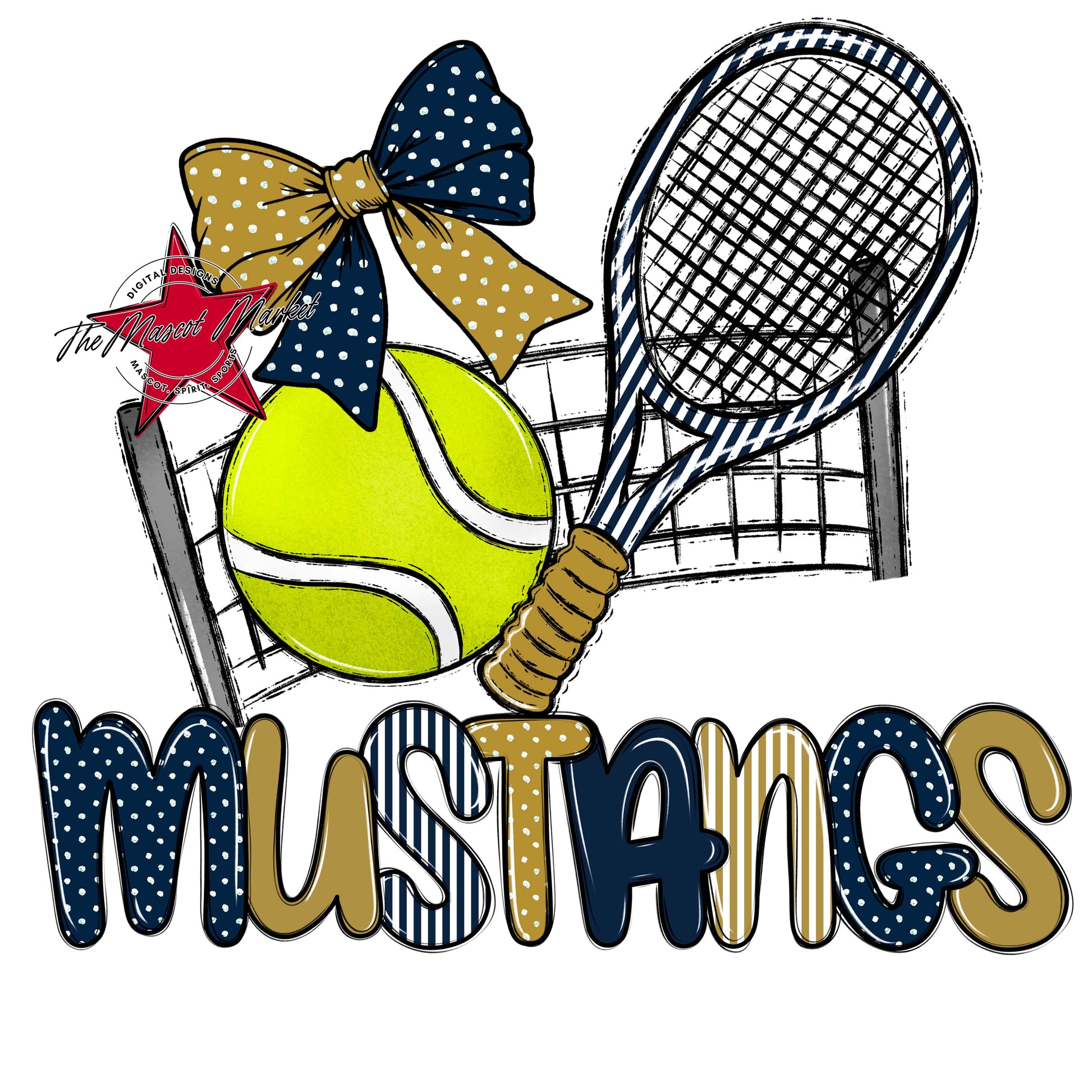 Mustangs Tennis Spirit Design-Navy & Gold