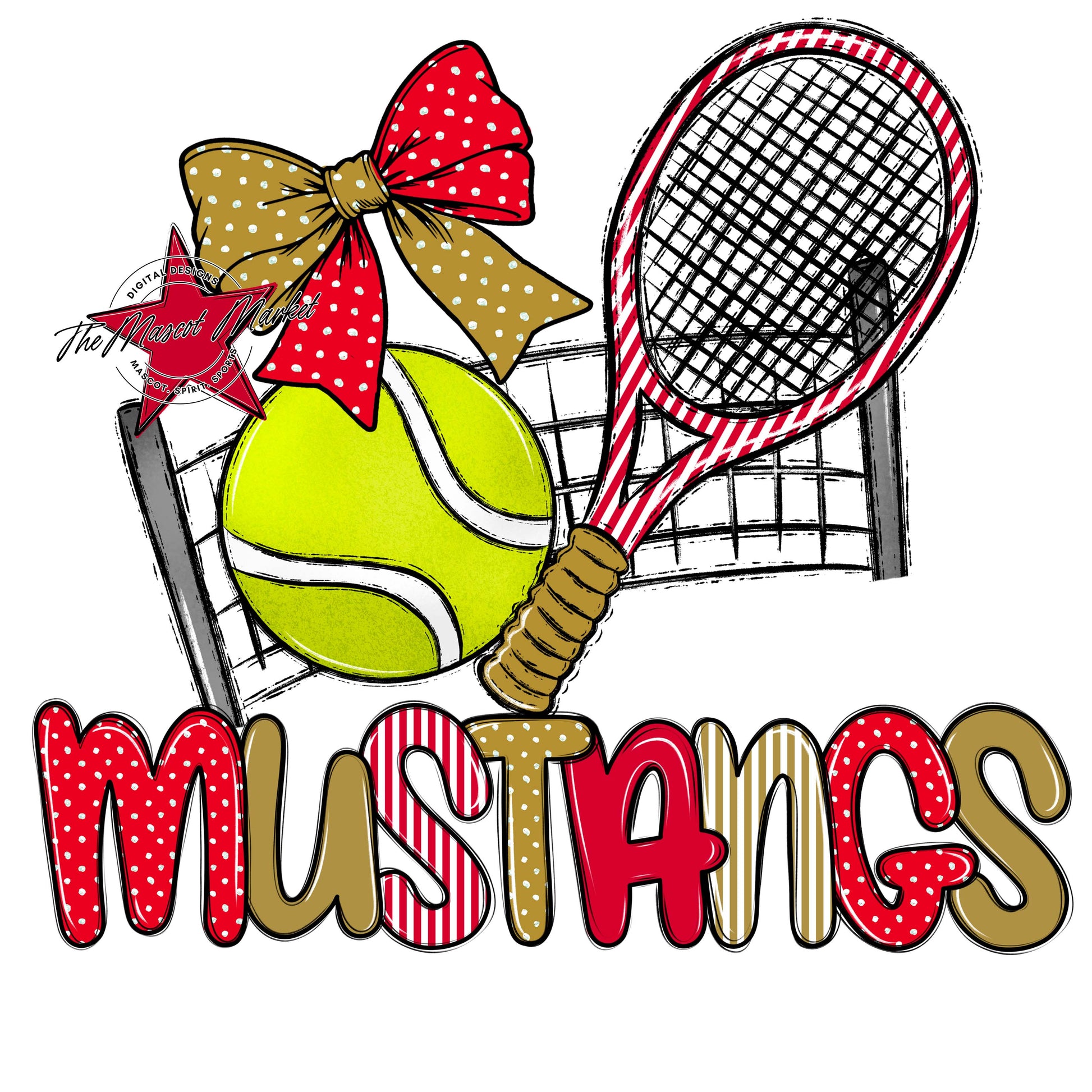 Mustangs Tennis Spirit Design-Red & Gold