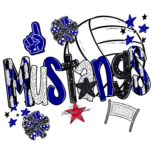 Mustangs Volleyball Scrape-Blue