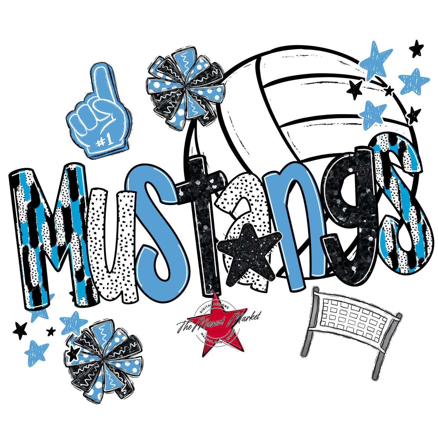 Mustangs Volleyball Scrape-Carolina Blue