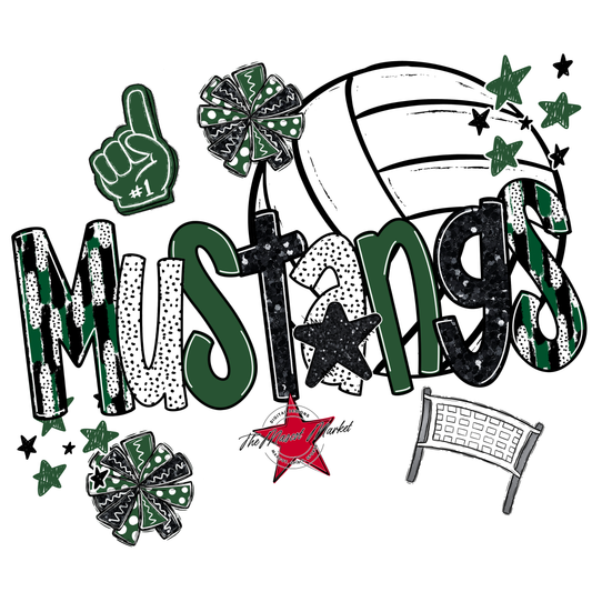 Mustangs Volleyball Scrape-Green