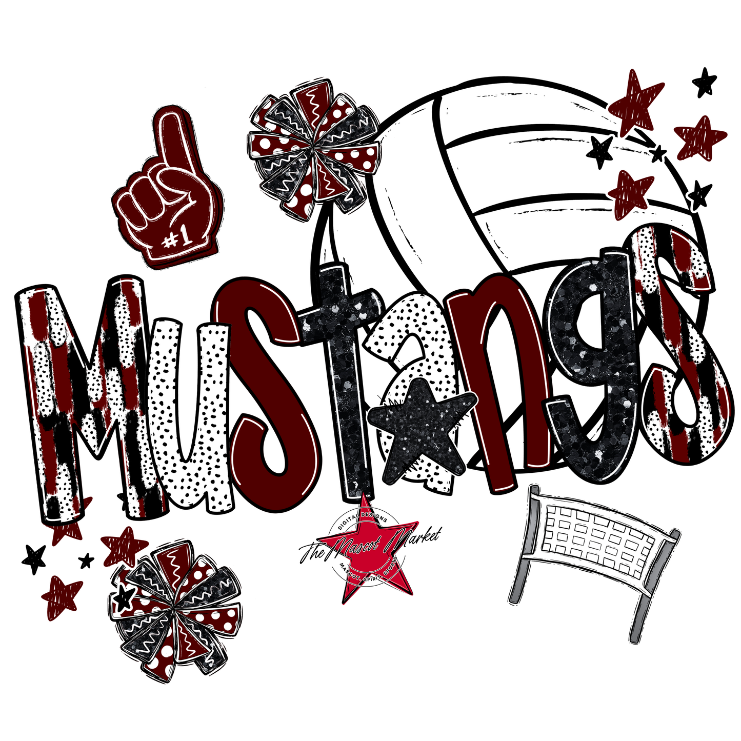 Mustangs Volleyball Scrape-Maroon