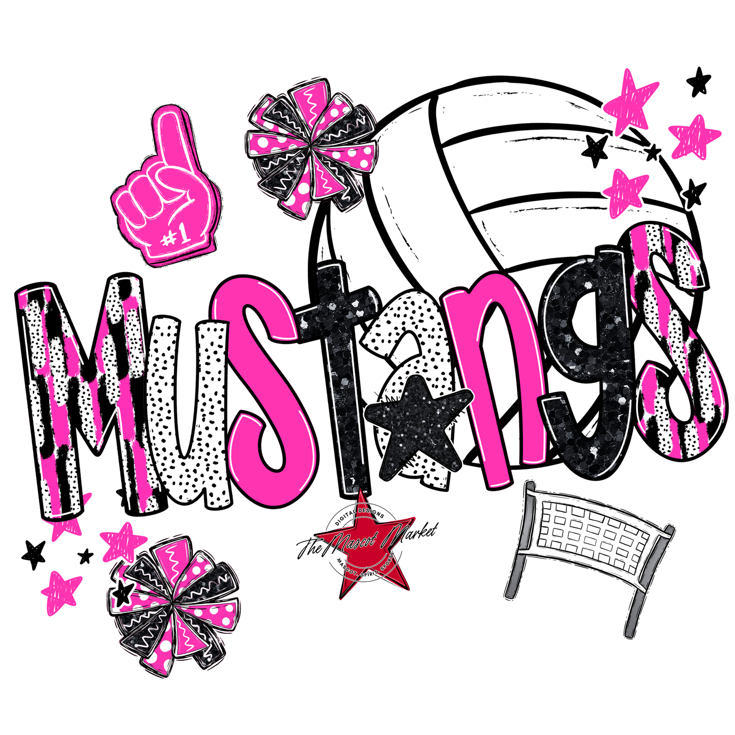 Mustangs Volleyball Scrape-Pink