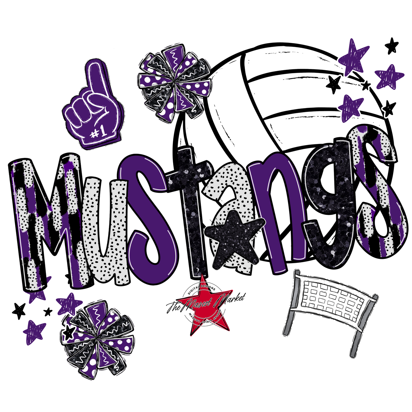 Mustangs Volleyball Scrape-Purple