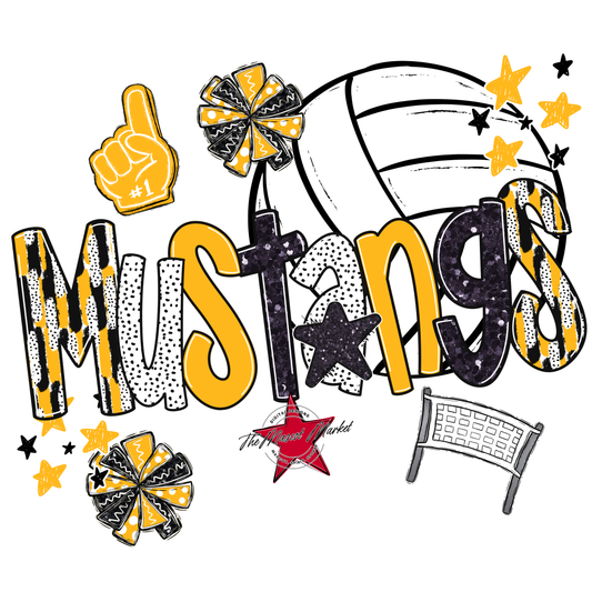 Mustangs Volleyball Scrape-Yellow