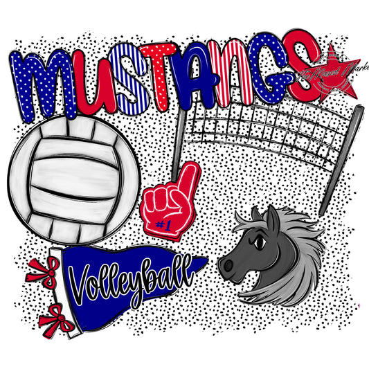Mustangs Volleyball Spirit-Blue & Red