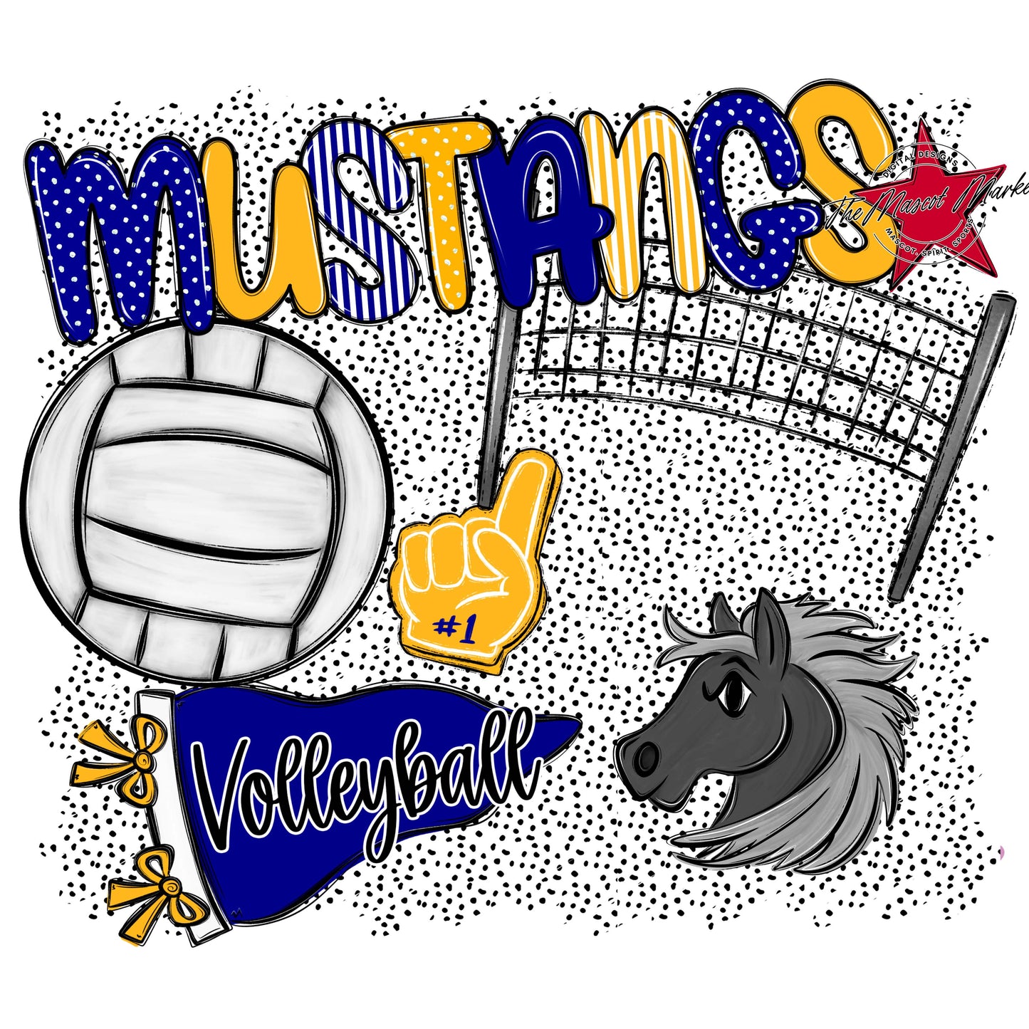 Mustangs Volleyball Spirit-Blue & Yellow