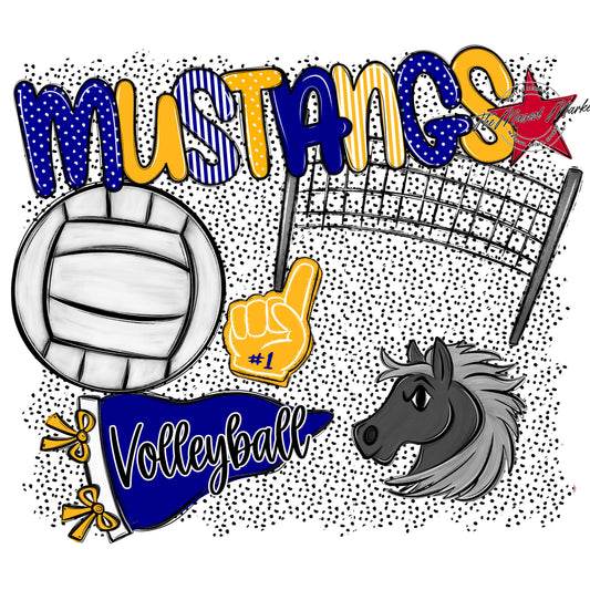 Mustangs Volleyball Spirit-Blue & Yellow