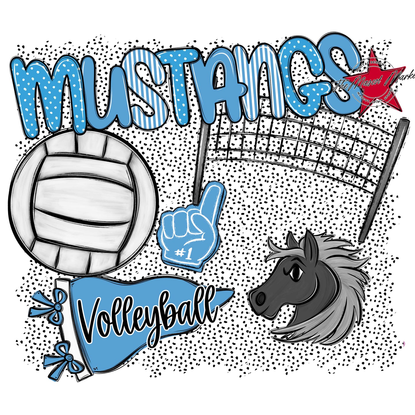 Mustangs Volleyball Spirit-Carolina Blue