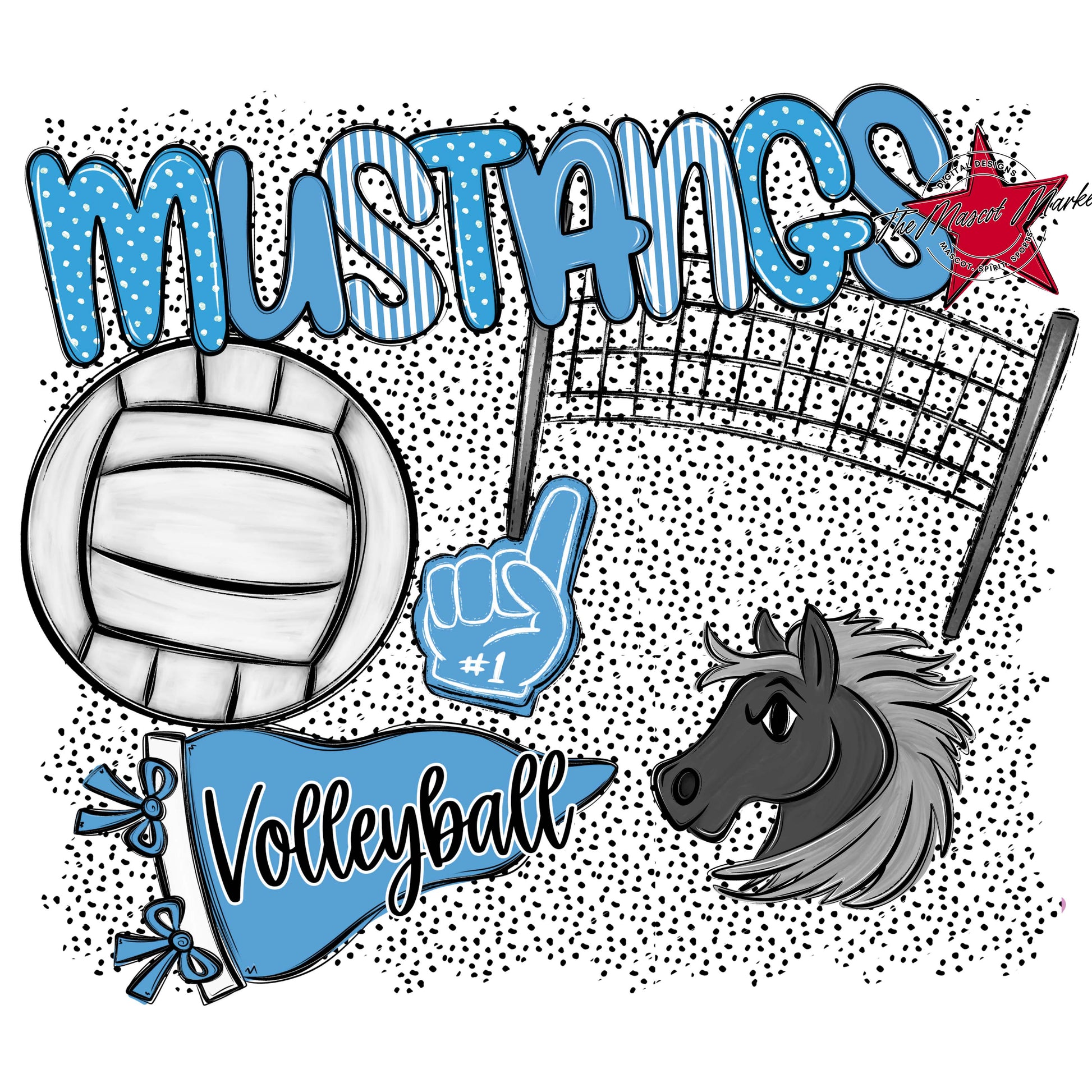 Mustangs Volleyball Spirit-Carolina Blue