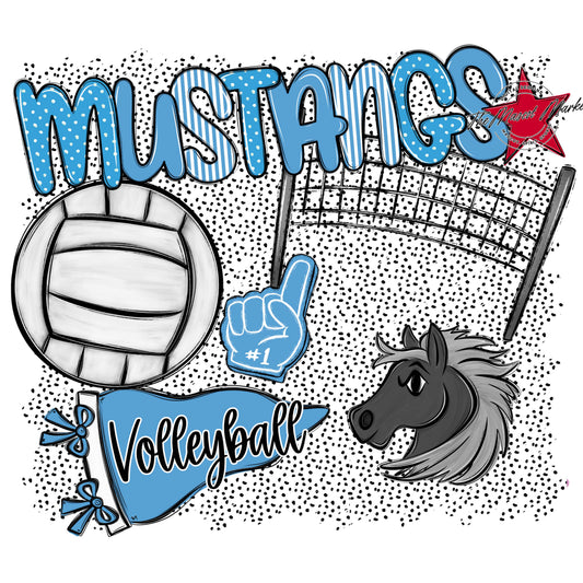 Mustangs Volleyball Spirit-Carolina Blue