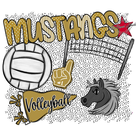 Mustangs Volleyball Spirit-Gold