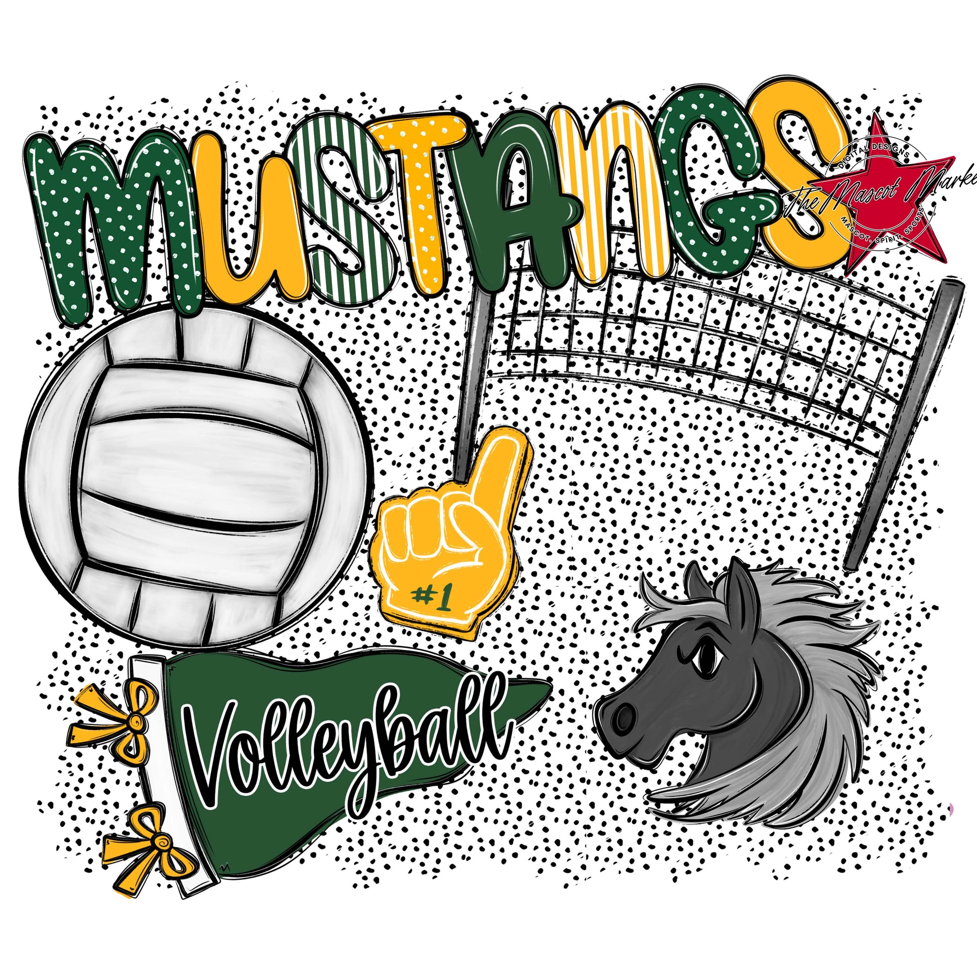 Mustangs Volleyball Spirit-Green & Yellow