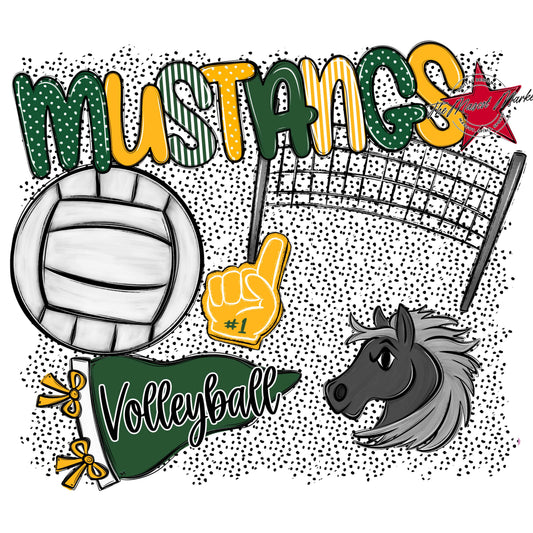 Mustangs Volleyball Spirit-Green & Yellow
