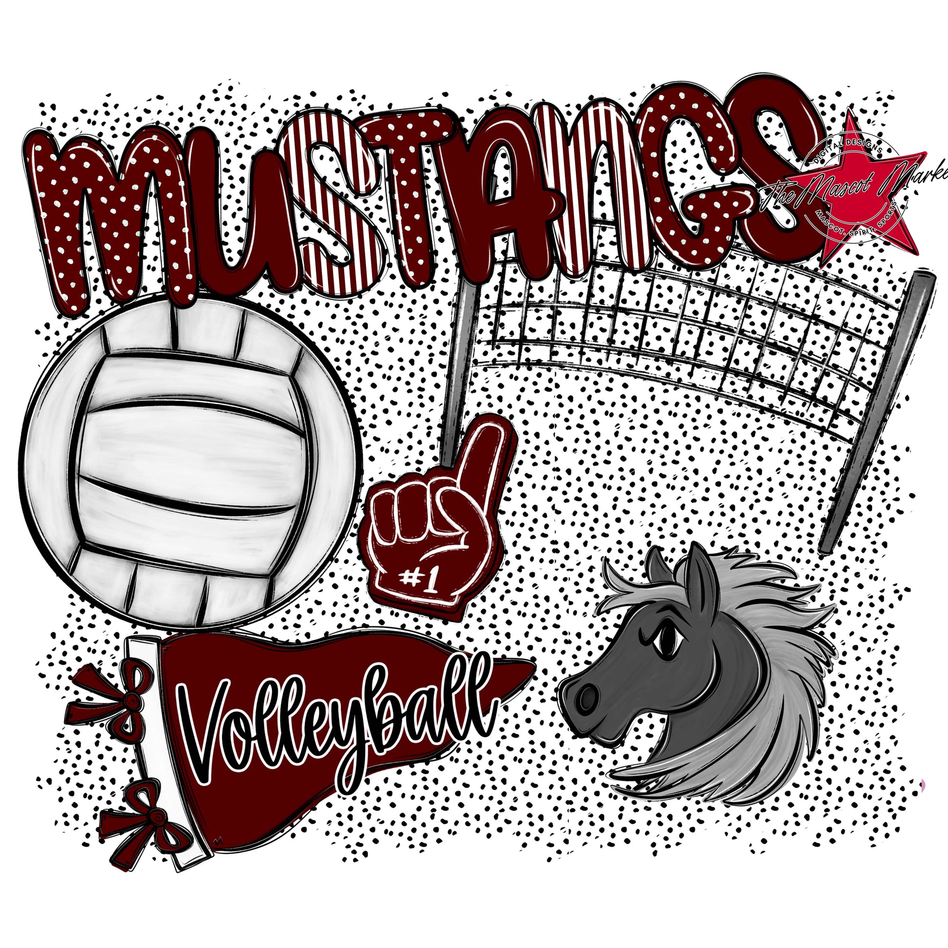 Mustangs Volleyball Spirit-Maroon