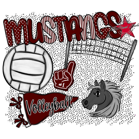 Mustangs Volleyball Spirit-Maroon