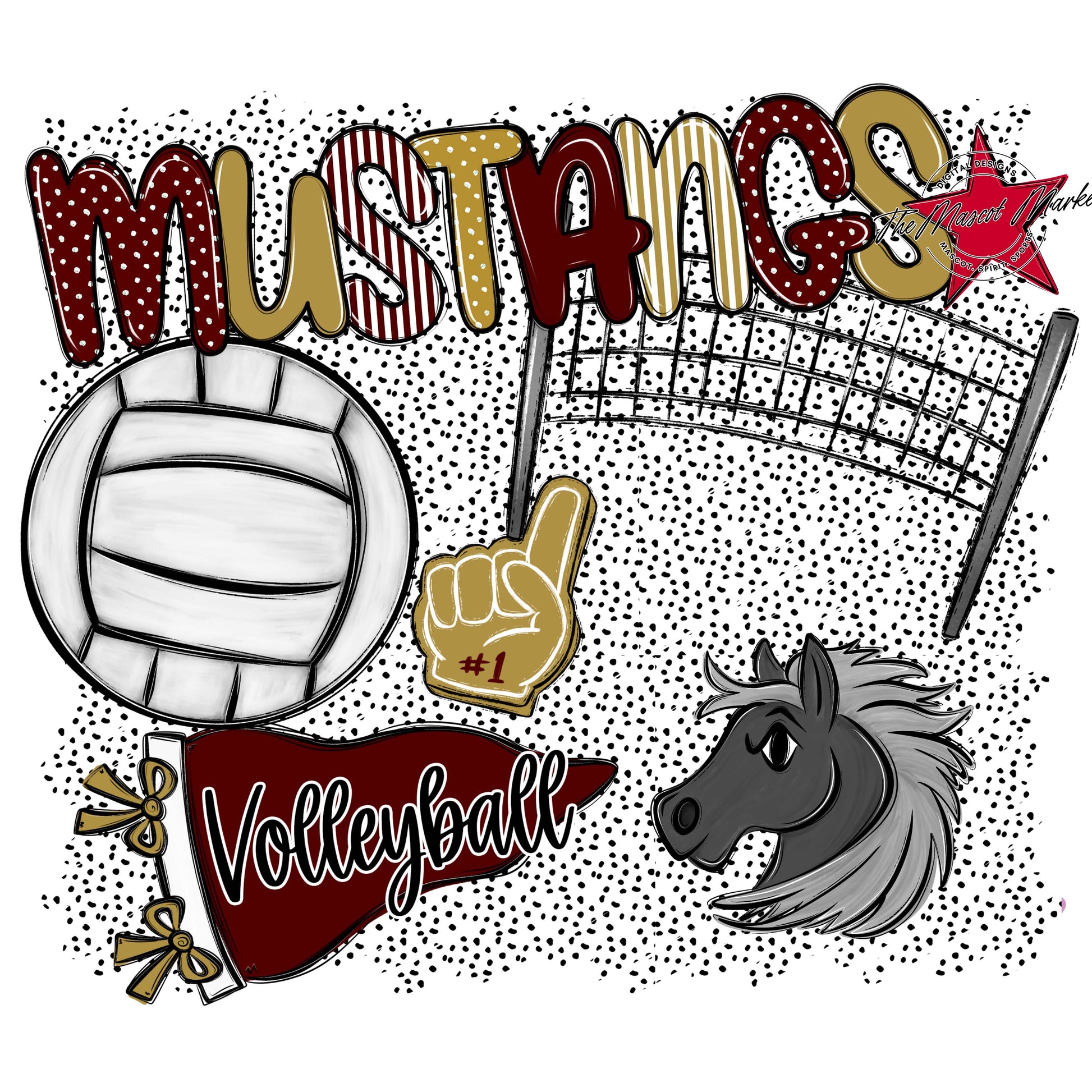 Mustangs Volleyball Spirit-Maroon & Gold