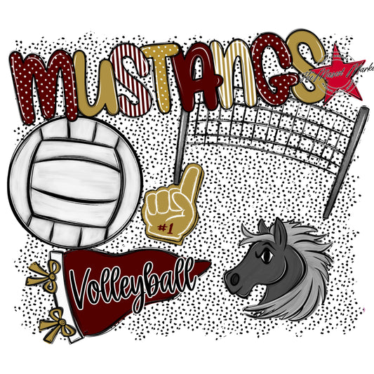 Mustangs Volleyball Spirit-Maroon & Gold