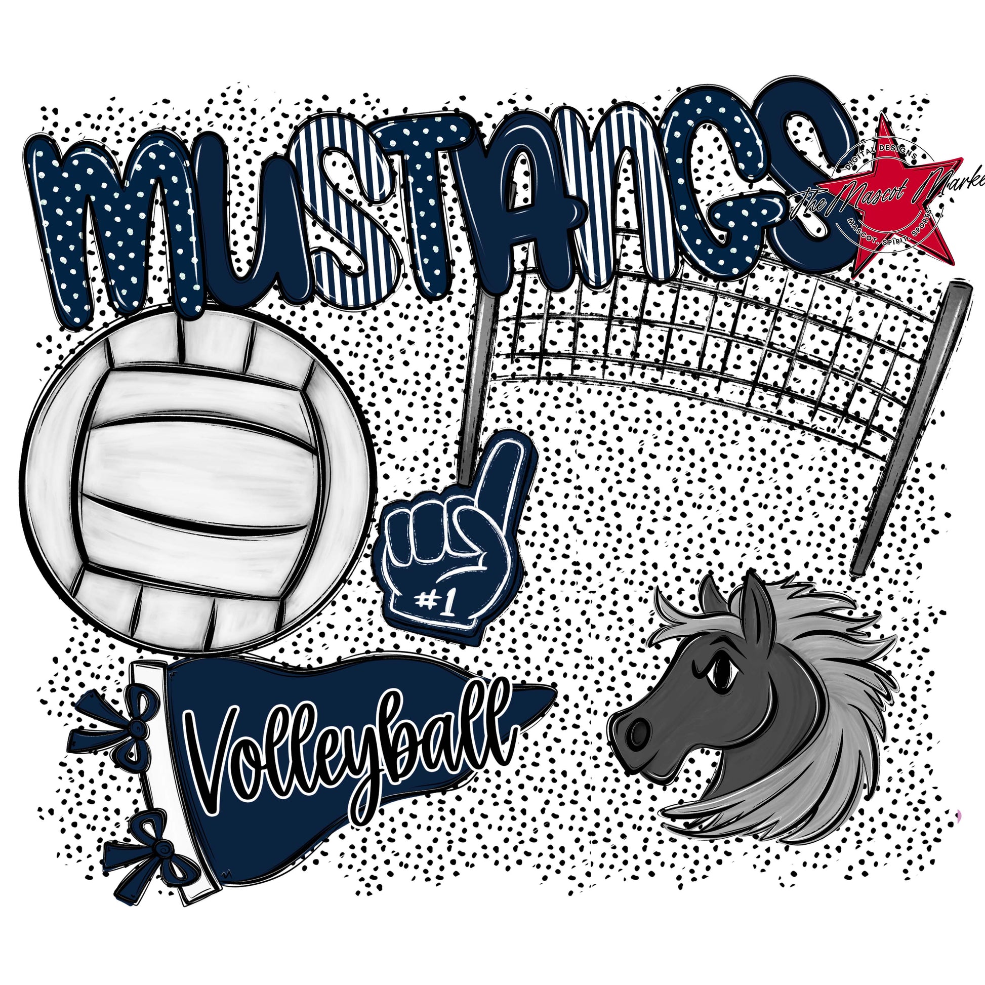 Mustangs Volleyball Spirit-Navy