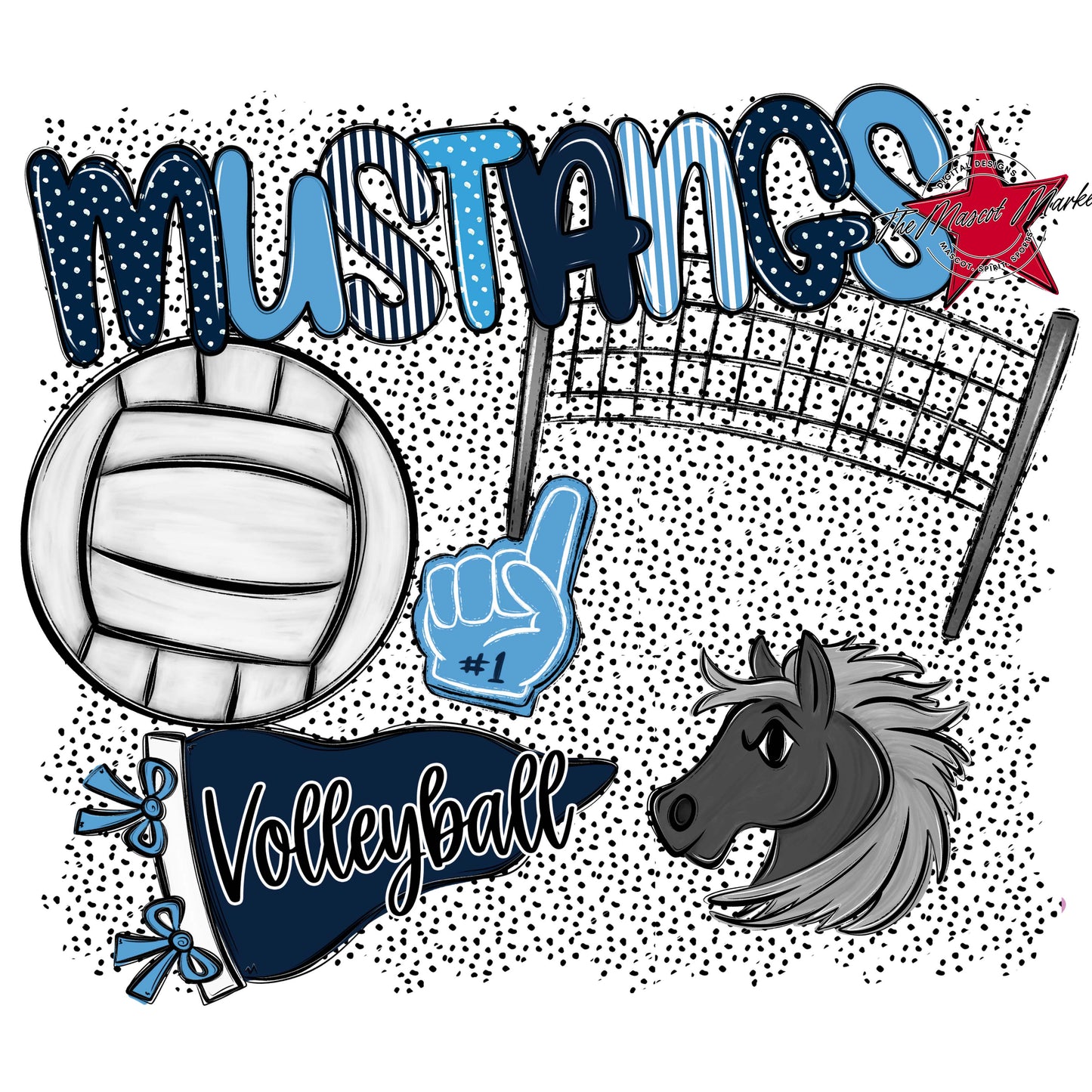 Mustangs Volleyball Spirit-Navy & Carolina Blue