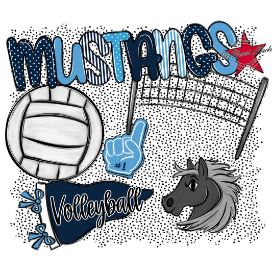 Mustangs Volleyball Spirit-Navy & Carolina Blue