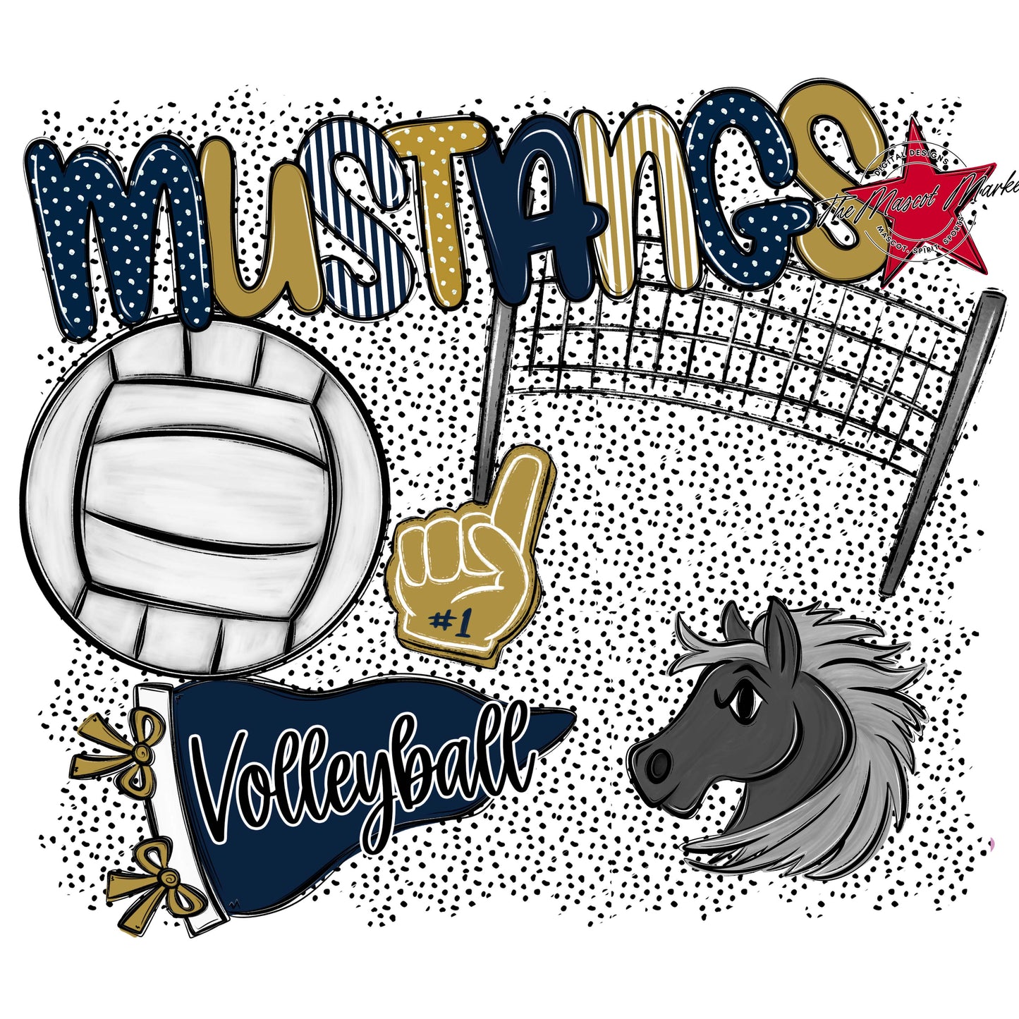 Mustangs Volleyball Spirit-Navy & Gold