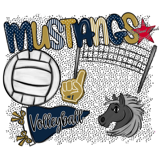 Mustangs Volleyball Spirit-Navy & Gold