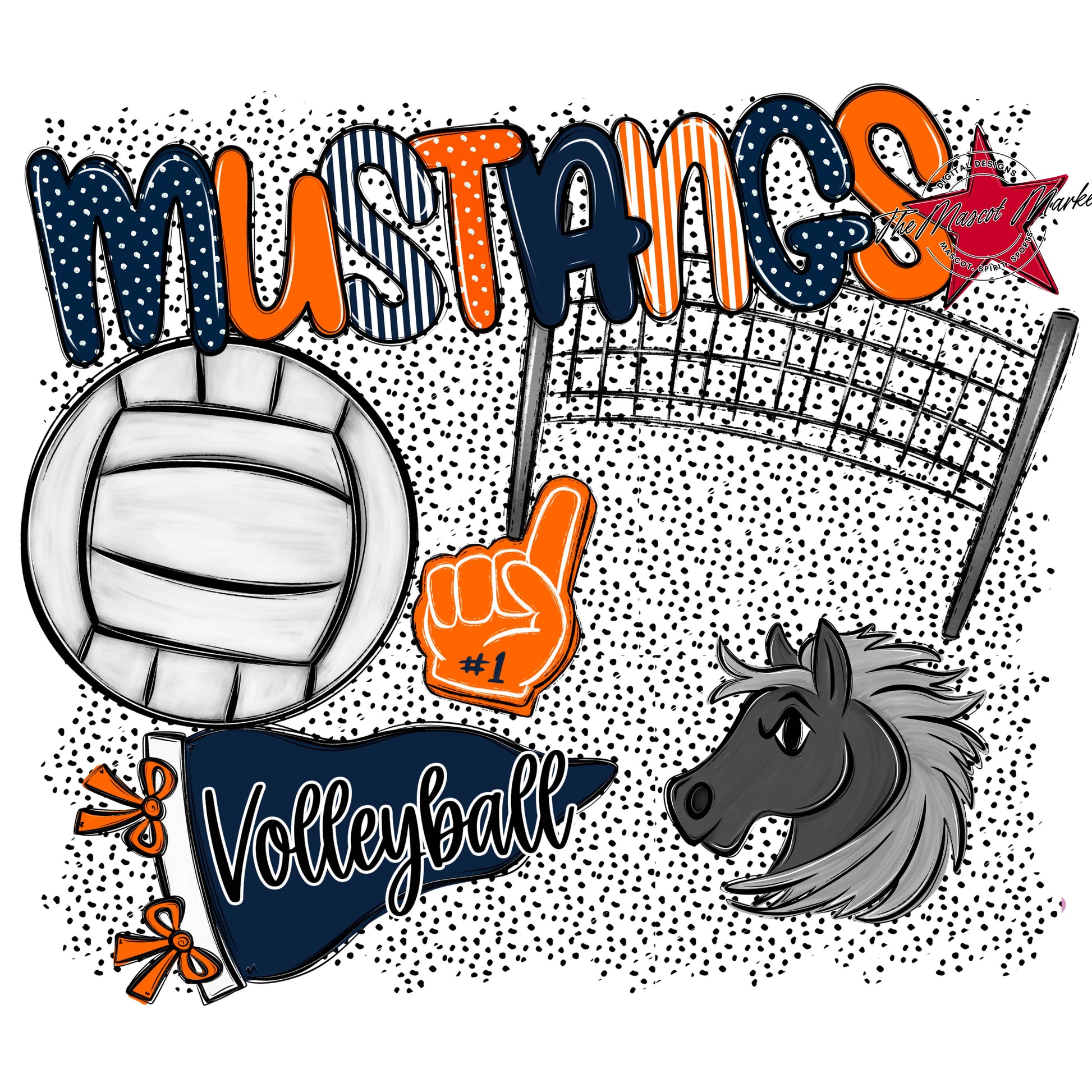 Mustangs Volleyball Spirit-Navy & Orange