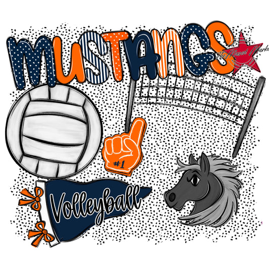 Mustangs Volleyball Spirit-Navy & Orange