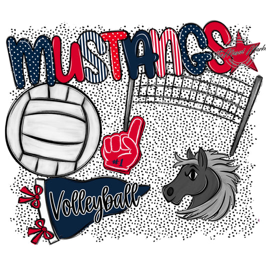 Mustangs Volleyball Spirit-Navy & Red