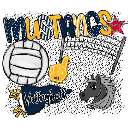 Mustangs Volleyball Spirit-Navy & Yellow