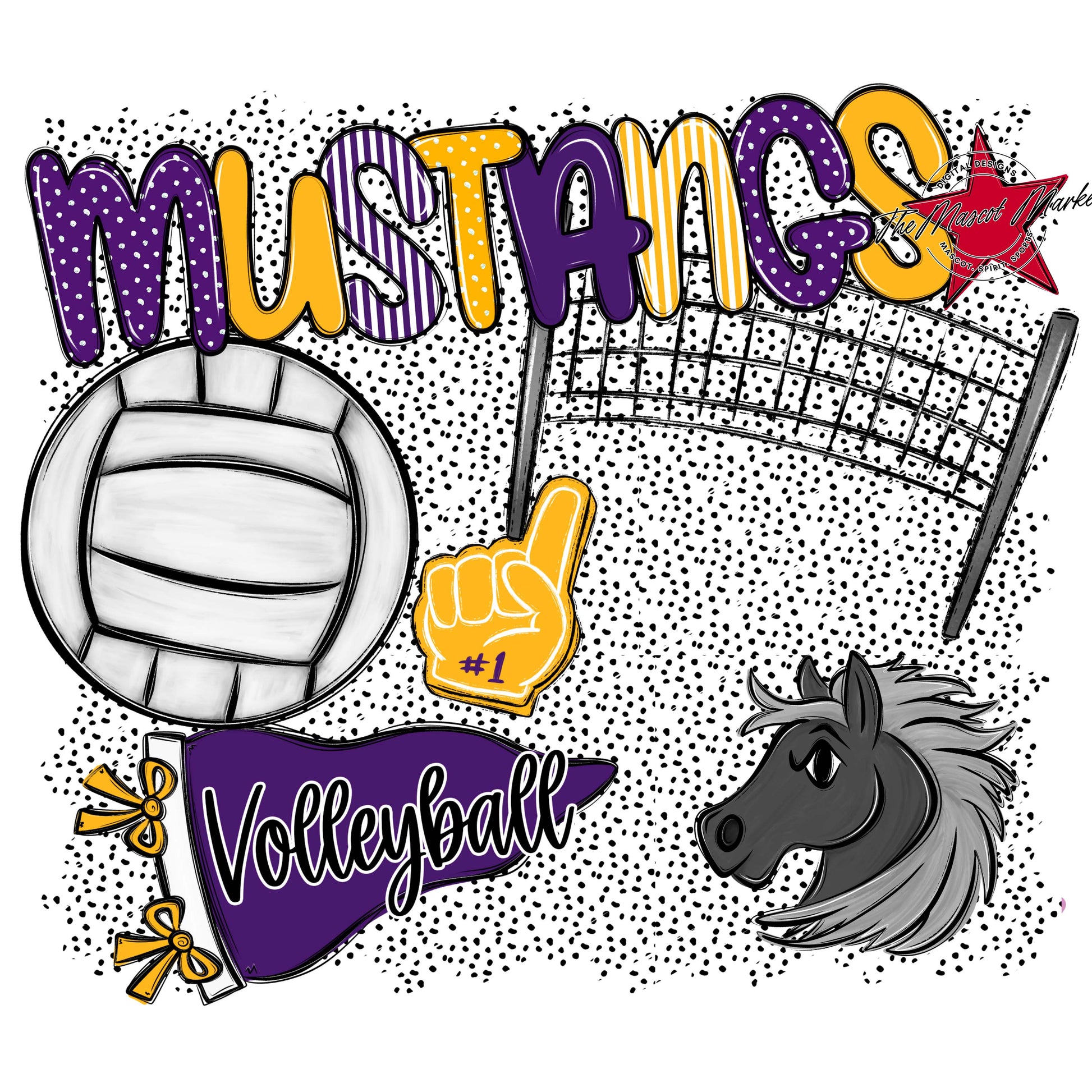 Mustangs Volleyball Spirit-Purple & Yellow