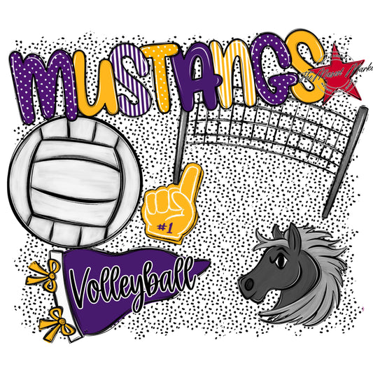 Mustangs Volleyball Spirit-Purple & Yellow