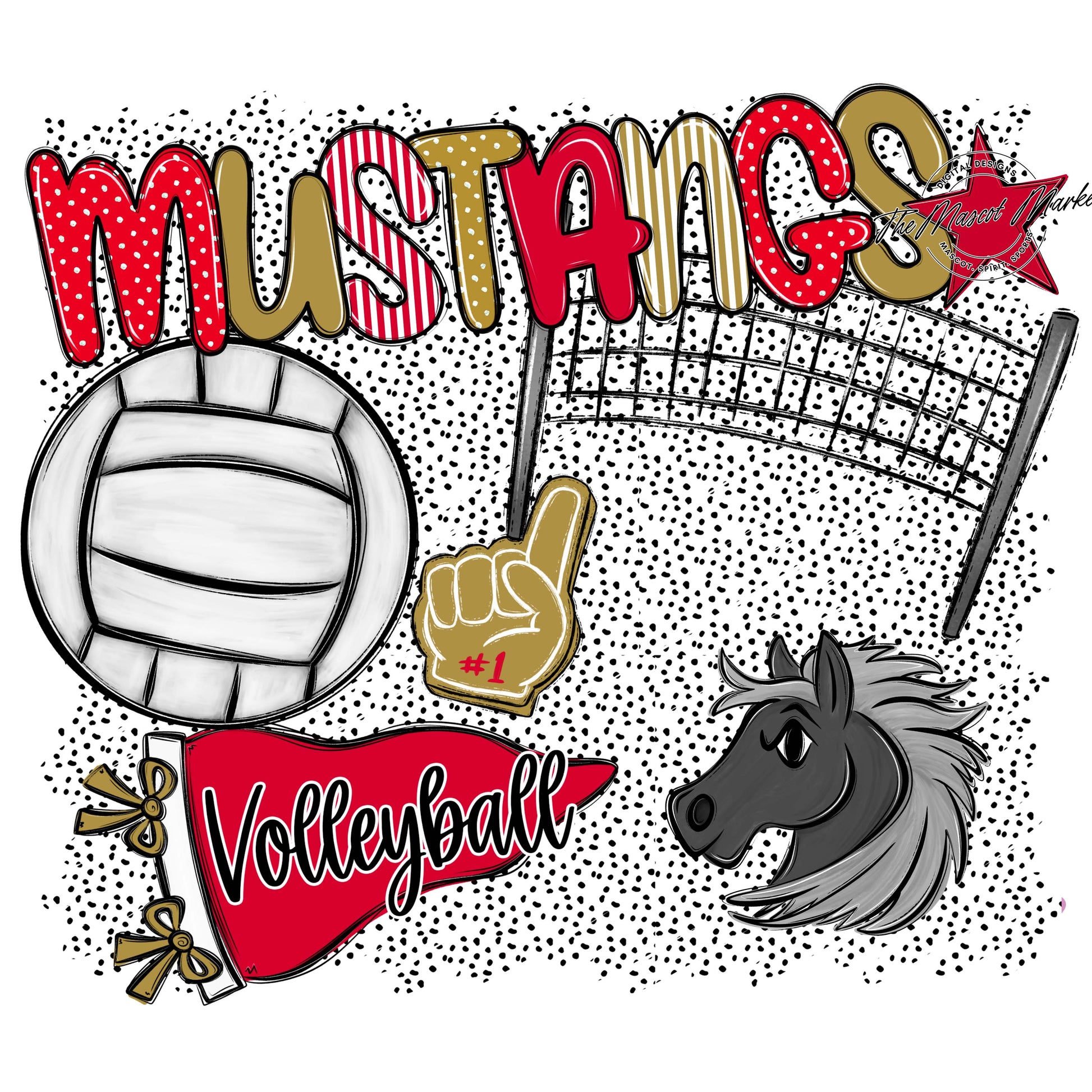 Mustangs Volleyball Spirit-Red & Gold