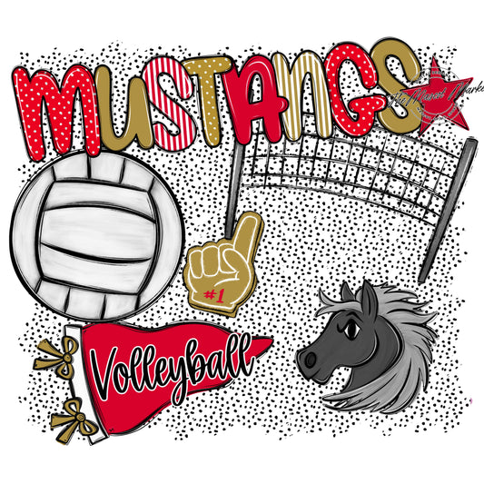 Mustangs Volleyball Spirit-Red & Gold