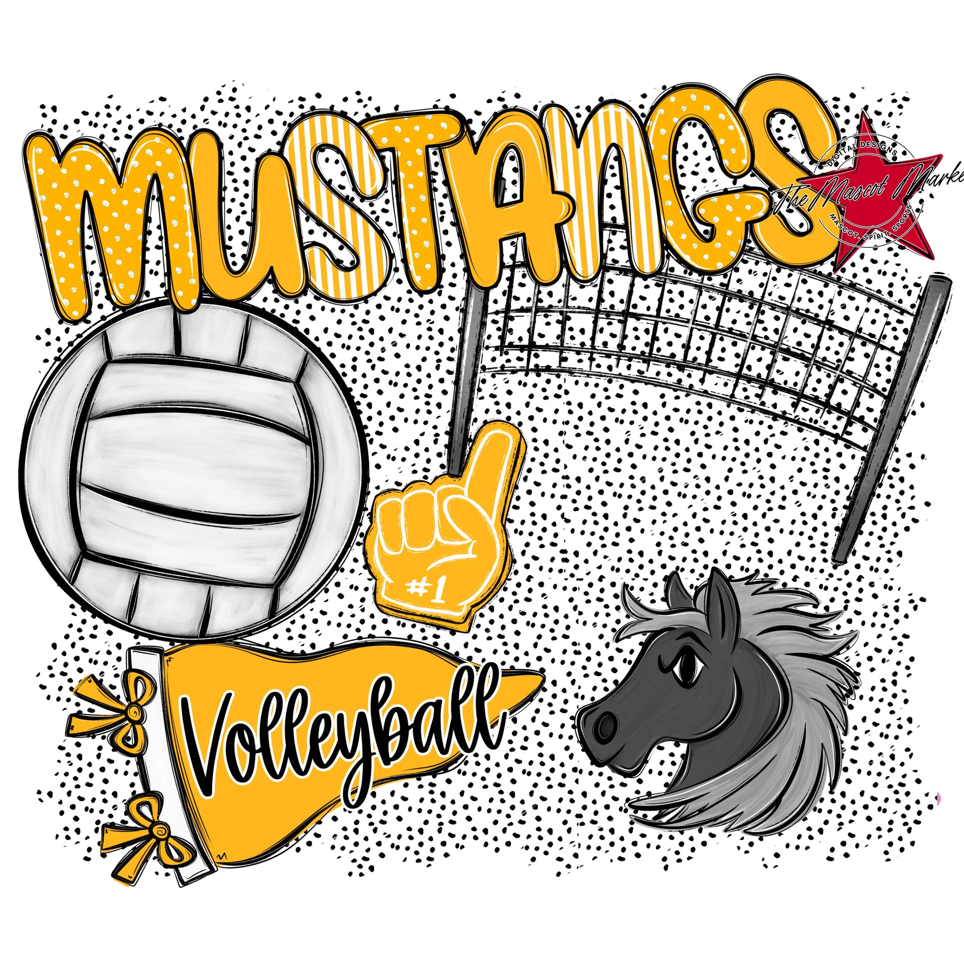 Mustangs Volleyball Spirit-Yellow