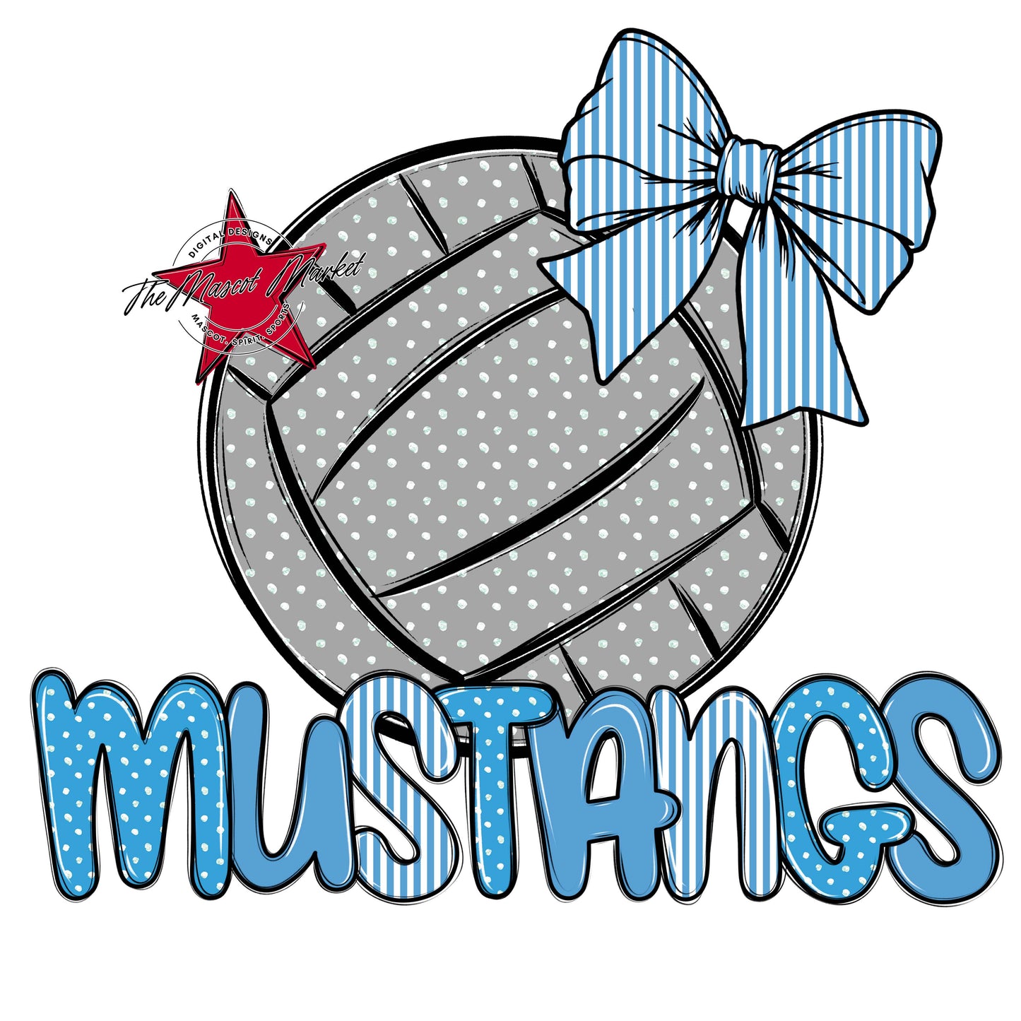 Mustangs Volleyball Spirit Design-Carolina Blue
