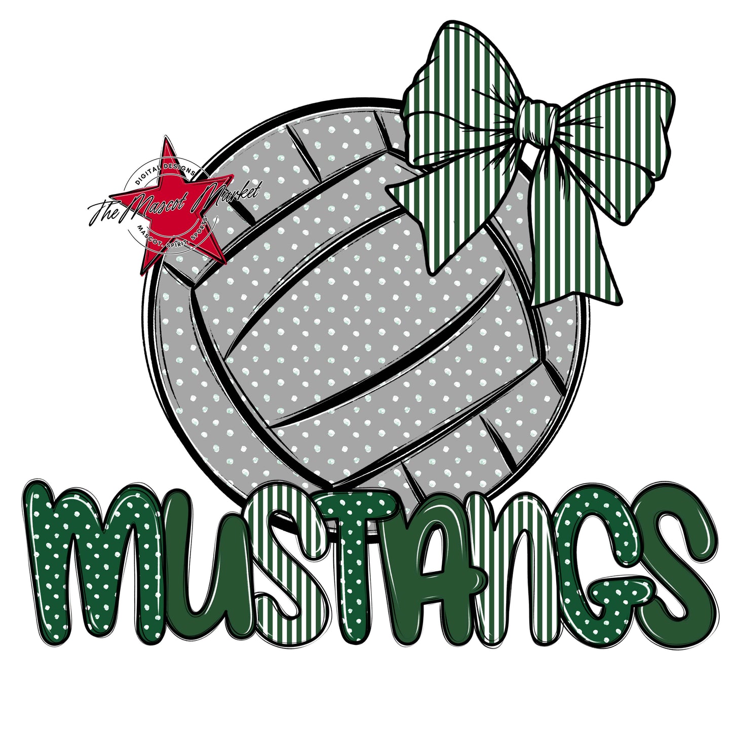 Mustangs Volleyball Spirit Design-Green