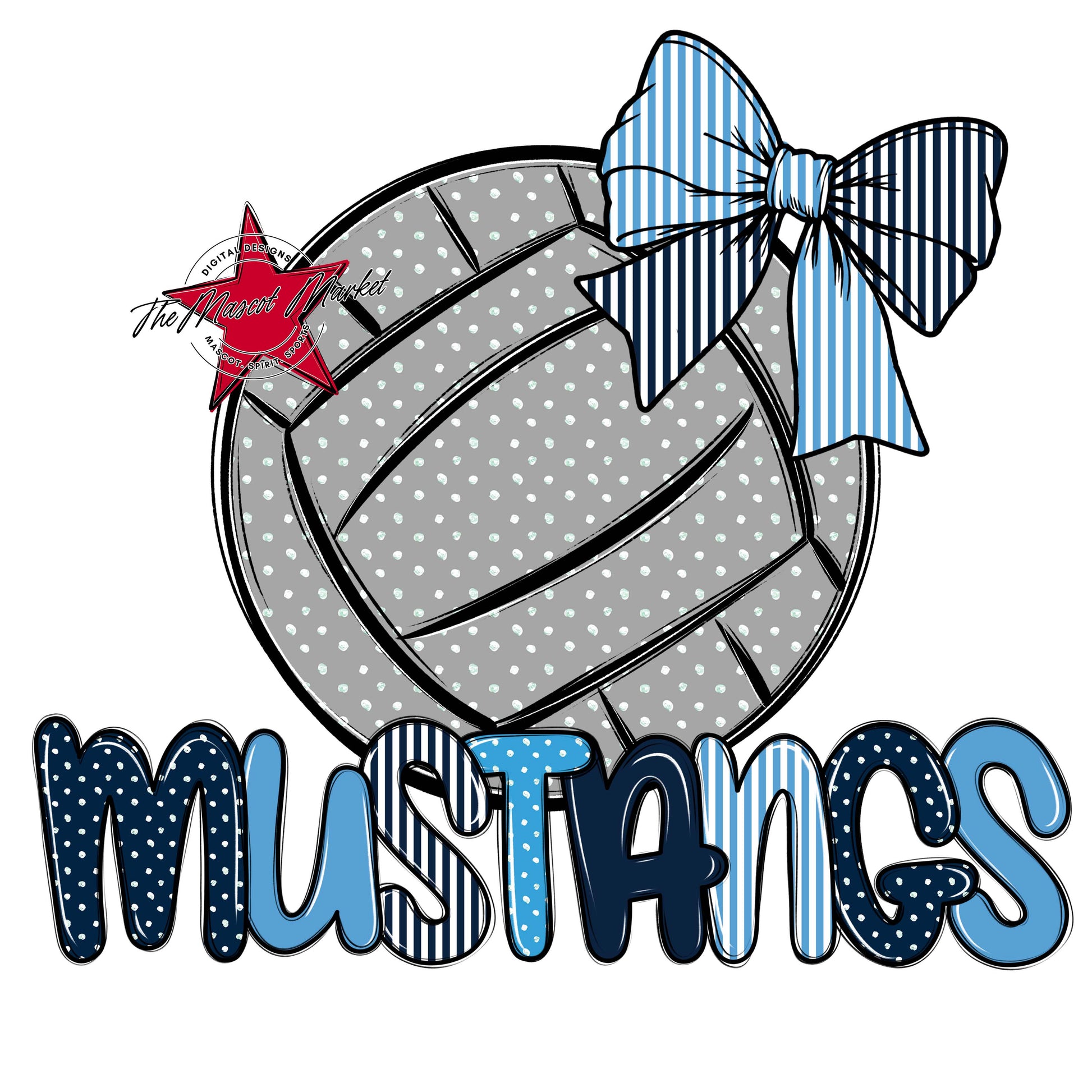Mustangs Volleyball Spirit Design-Navy & Carolina Blue