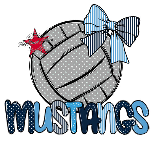 Mustangs Volleyball Spirit Design-Navy & Carolina Blue
