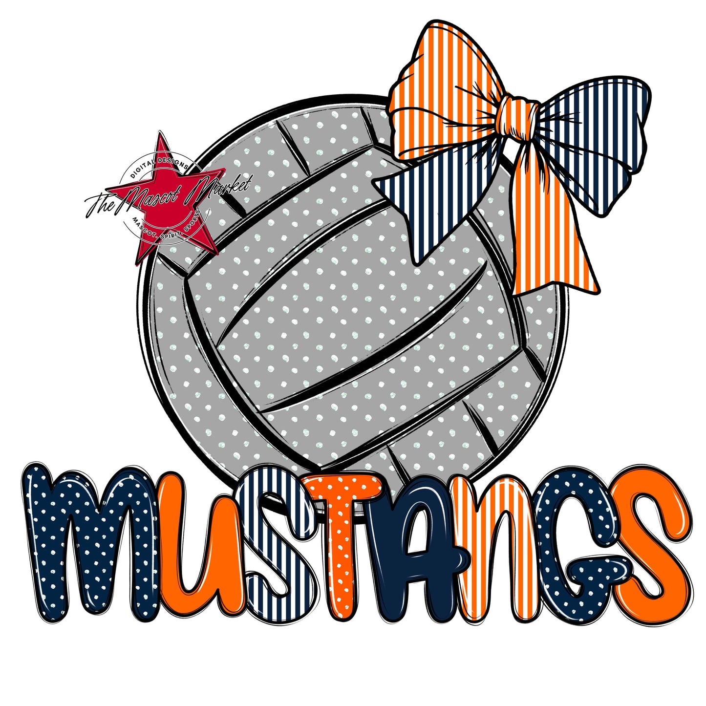 Mustangs Volleyball Spirit Design-Navy & Orange