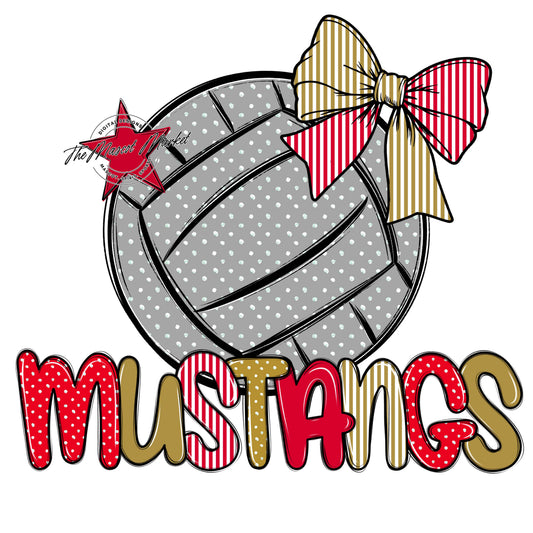 Mustangs Volleyball Spirit Design-Red & Gold